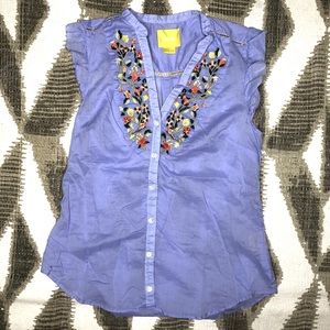 Maeve Anthropologie Sleeveless Embroidered Top